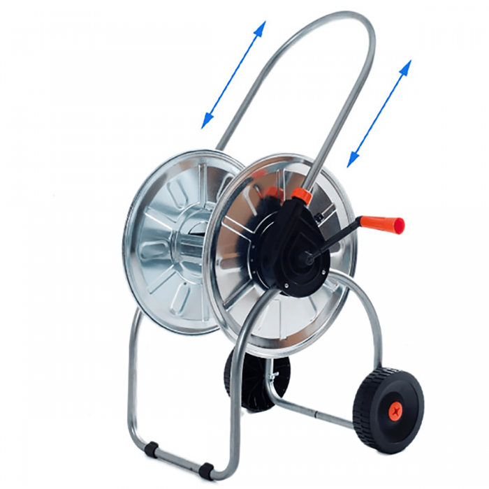 HydroSure 50M Space-Saving Hose Reel Cart. Made from rust and corrosion-resistant galvanised steel for long-lasting properties.