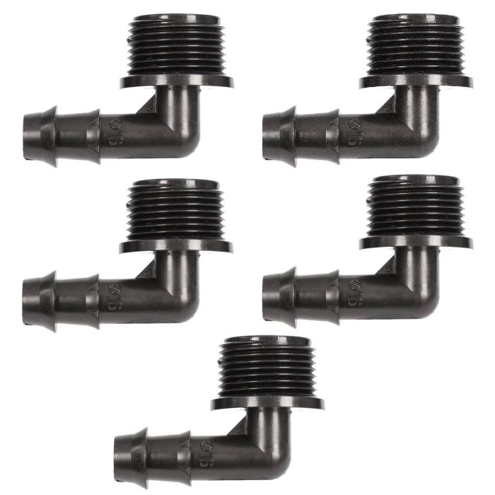 HydroSure Elbow Adaptor Barb to Male Thread - 14mm to 3/4&apos;&apos; BSPM - Pack of 5