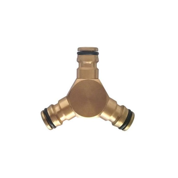 HydroSure Brass Quick Click Triple Male Joiner. A 2-way hose pipe connector to split the water flow.