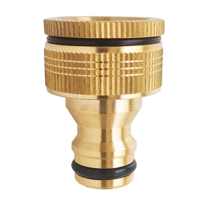 HydroSure Brass Quick Click Tap Connector 3/4" (19mm) with Female 1/2" (13mm) Adaptor. Brass hose adapters, next-day delivery.
