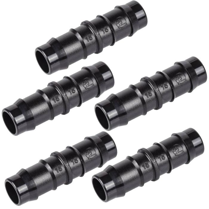 HydroSure Double Barbed Joiner - 16mm x 16mm - Black - Pack of 5