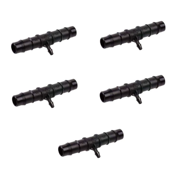 HydroSure Soaker Hose Double Barbed Reducing Tee - 13mm x 4mm - Black - Pack of 5