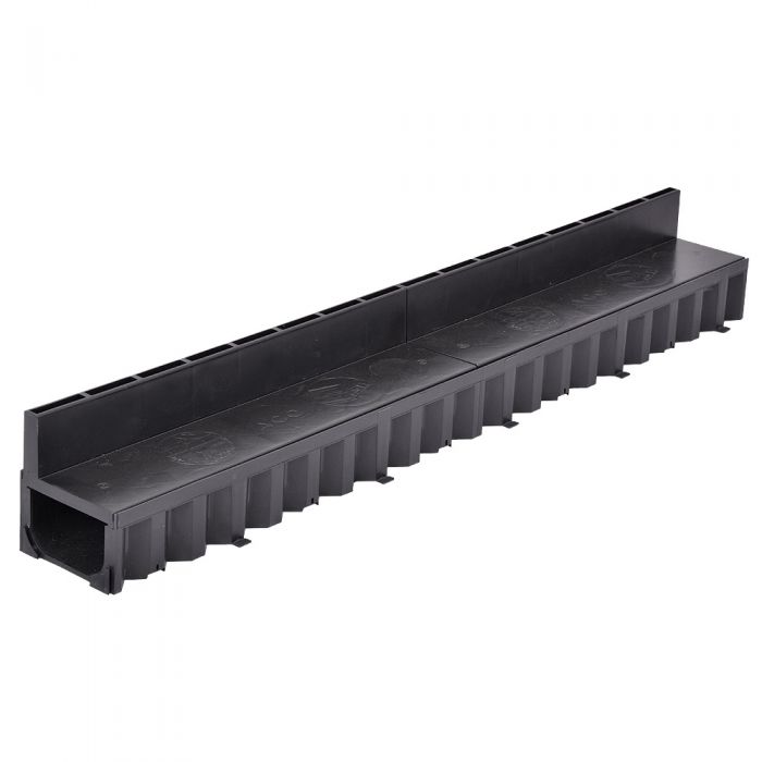 ACO HexDrain Brickslot Channel with black plastic slotted grating 1m