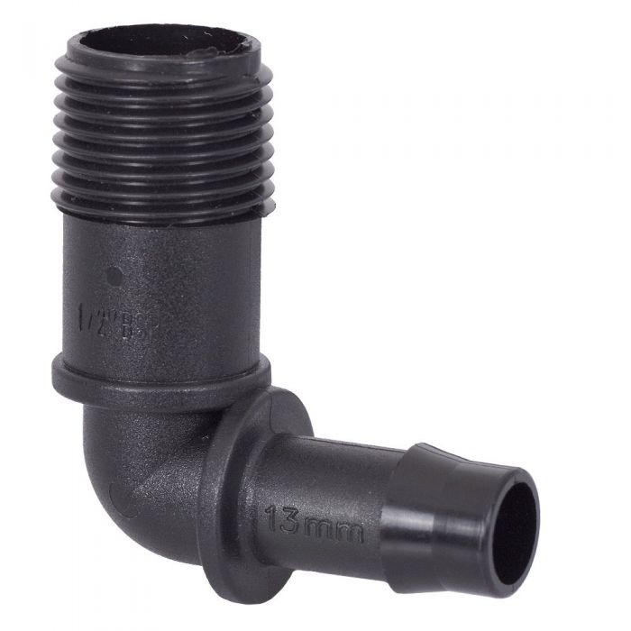 Pack of 25 x HydroSure Elbow Connector - 13mm x 1/2" BSP Male - Black