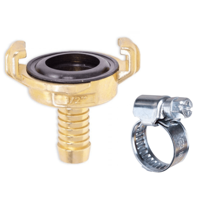 HydroSure Brass Claw Lock Hose Tail 13mm and Hose Clip. A high-quality hose fitting & connector for garden watering. Shop now.