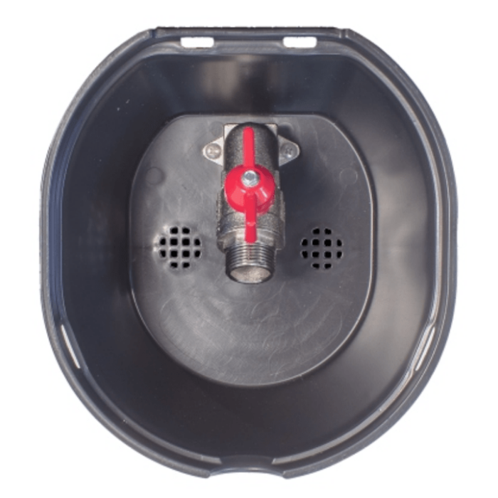 HydroSure Hydrant Valve Box. The ¾” male outlet tap valve enables connection to above-ground systems using an Outdoor Tap Connector.