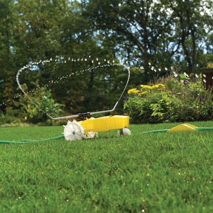Nelson Rain Train Travelling Sprinkler is a lawn tractor sprinkler engineered for long-lasting durability.