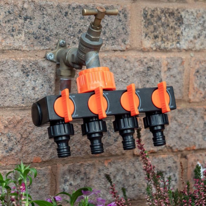 HydroSure 4 Outlet Water Distributor allows you to connect multiple hose pipes to the tap.