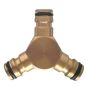 HydroSure Brass Quick Click Triple Male Joiner. A 2-way hose pipe connector to split the water flow.