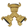HydroSure Brass Claw Lock Y Branch Piece. Split the water flow 3-ways using this brass y garden hose fitting. 