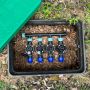 Rain Bird Irrigation Sprinkler Manifold with HV Solenoid Valves – 4 Zone. Installed inside a valve box as part of a lawn sprinkler irrigation system. Shop online at WaterIrrigation.co.uk