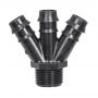 HydroSure 3-Way Connector Male Thread to Barb - 19mm x 3/4&apos;&apos; BSPF - Black