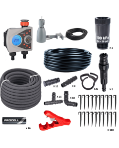 HydroSure Automated Ultimate 100m Soaker Hose Irrigation System. A complete system complete with a water timer, pressure reducer, filter and rain sensor. Next-day delivery.
