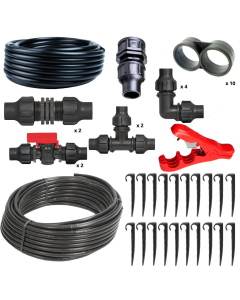 HydroSure Complete 25m Drip Line Irrigation Nut Lock System. A garden watering system with nut lock connectors promising an extra watertight seal.