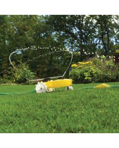 Nelson Rain Train Travelling Sprinkler is a lawn tractor sprinkler engineered for long-lasting durability.