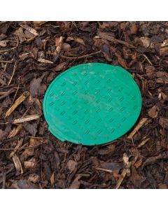 HydroSure Circular Valve Box - 6&quot;. An irrigation valve box designed to blend in with lawns and garden environments.