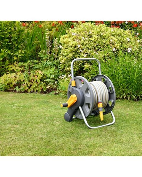 Hozelock 2 In 1 Hose Reel with 25m Maxi Plus Hose + Fittings