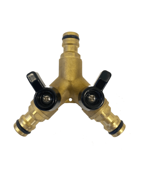 HydroSure Brass Quick Click Triple Male Joiner with Valve Control