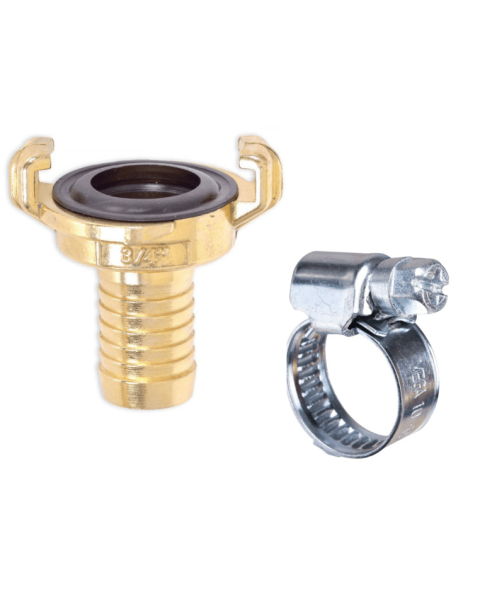 HydroSure Brass Claw Lock Hose Tail 3/4&quot;/19mm and Hose Clip